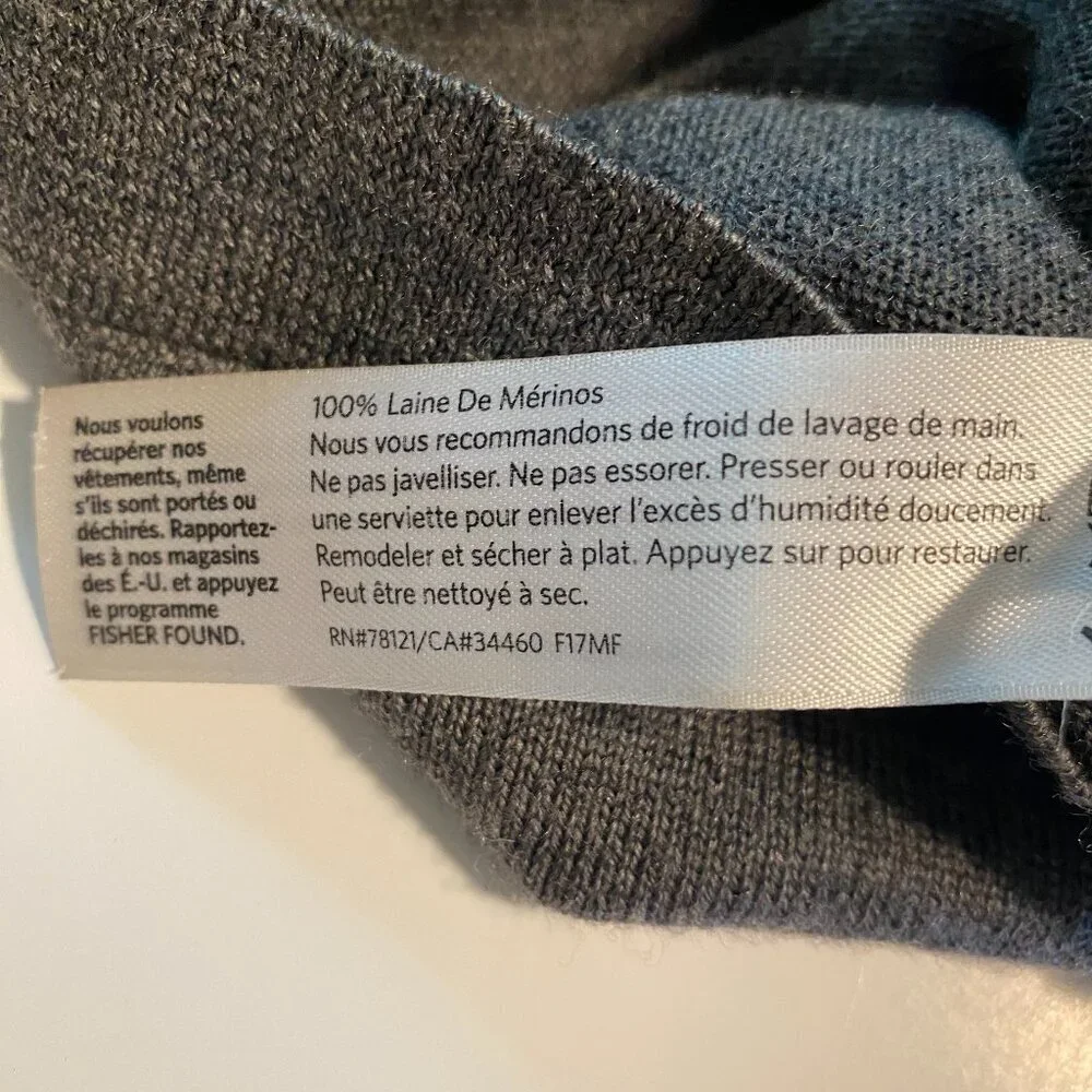 Eileen Fisher 100% Merino Wool V-Neck Tunic Sweater Grey Size Small/Petite